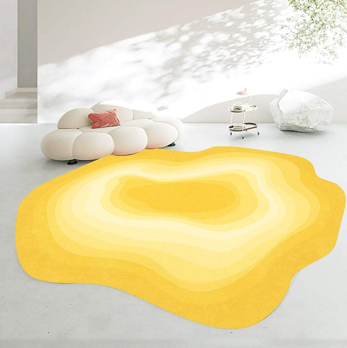 Minimalist Abstract Gradient Ombre Texture Area Rugs Yellow 4' Irregular Shaped Home Deco Rug for Living Room Bedroom Dining Room Washable Large Carpet Low Pile Thin Nursery Room Indoor Mat