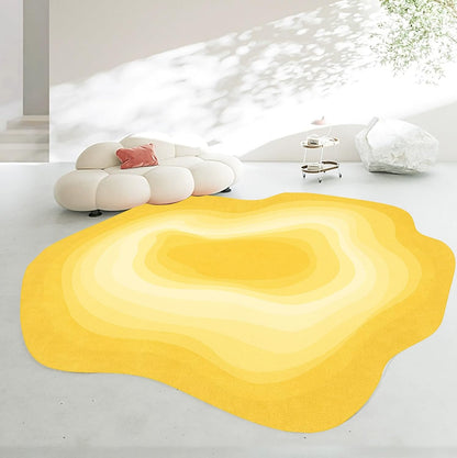 Minimalist Abstract Gradient Ombre Texture Area Rugs Yellow 4' Irregular Shaped Home Deco Rug for Living Room Bedroom Dining Room Washable Large Carpet Low Pile Thin Nursery Room Indoor Mat