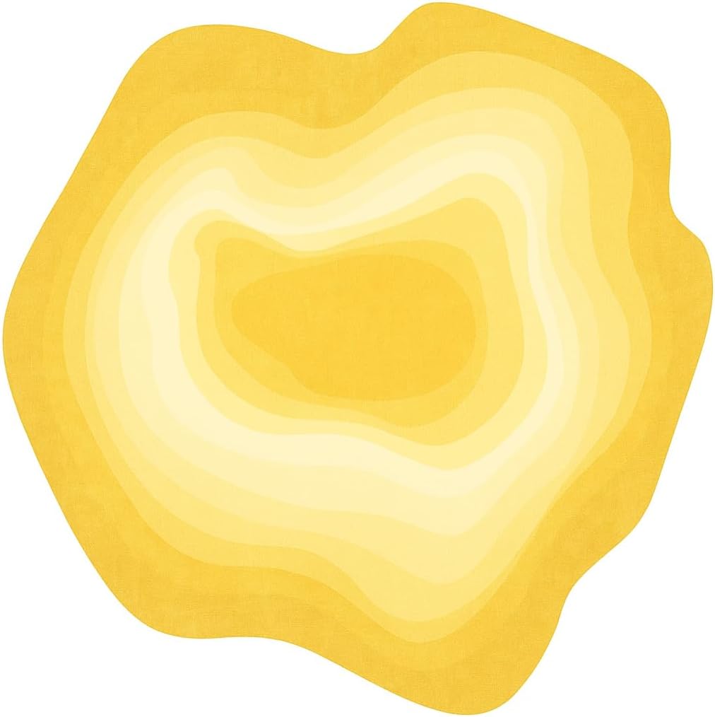 Minimalist Abstract Gradient Ombre Texture Area Rugs Yellow 4' Irregular Shaped Home Deco Rug for Living Room Bedroom Dining Room Washable Large Carpet Low Pile Thin Nursery Room Indoor Mat