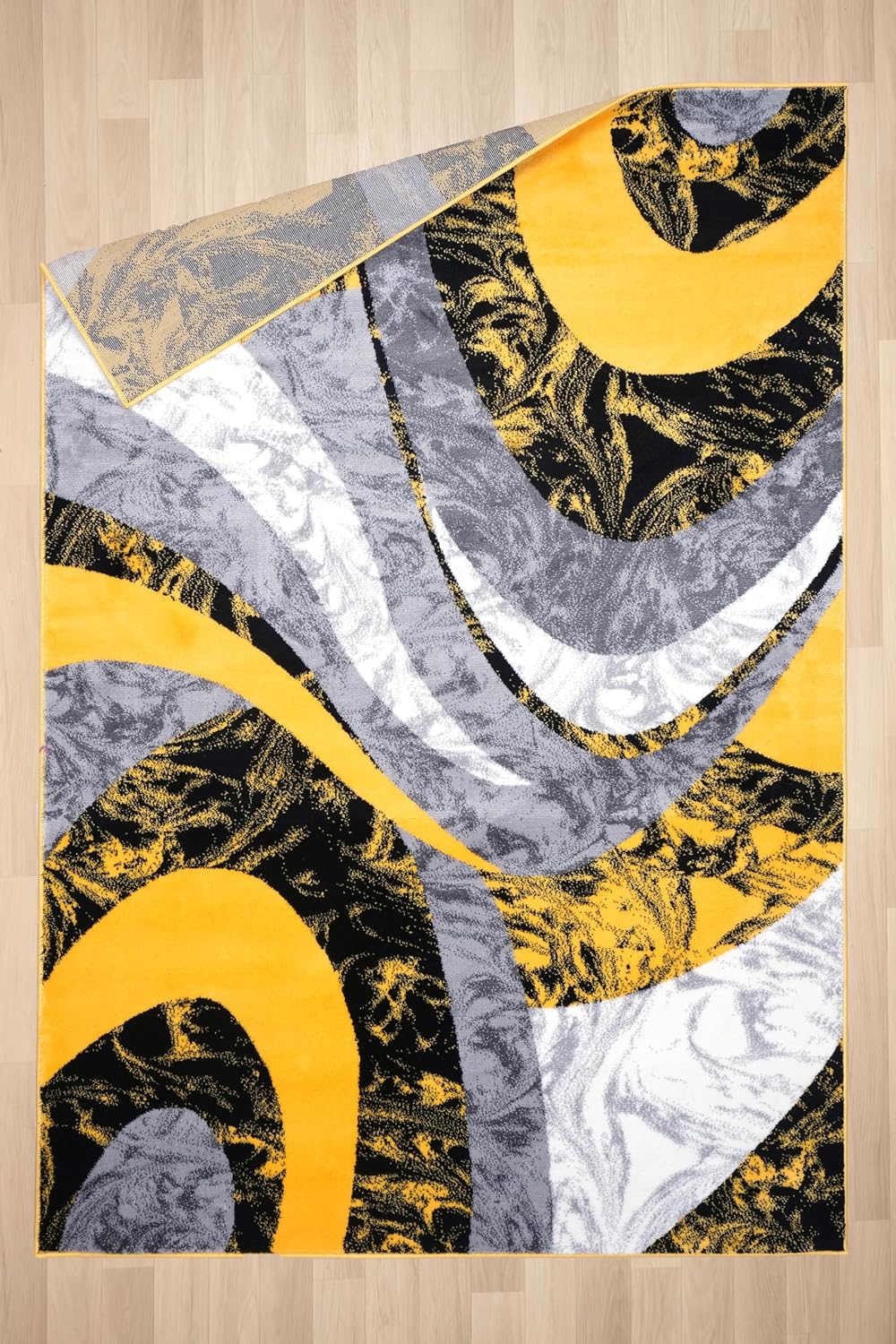 Modern Contemporary Swirls Design Area Rug, Luxurious, Elegant, and Fashionable Area Rug (Yellow, 4 ft X 5 ft)