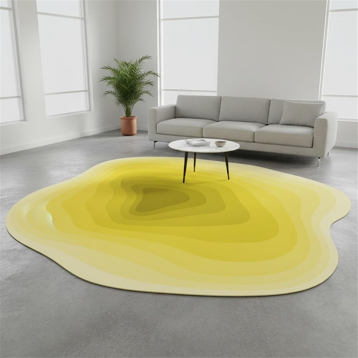Warm Yellow Ombre Tonal Geometric Texture Irregular Area Rug 4x6 Modern Abstract Art Deco Aesthetic Indoor Rugs for Living Room Bedroom Dining Room Soft Washable Non Slip Rug Bright Fun Cozy Carpet