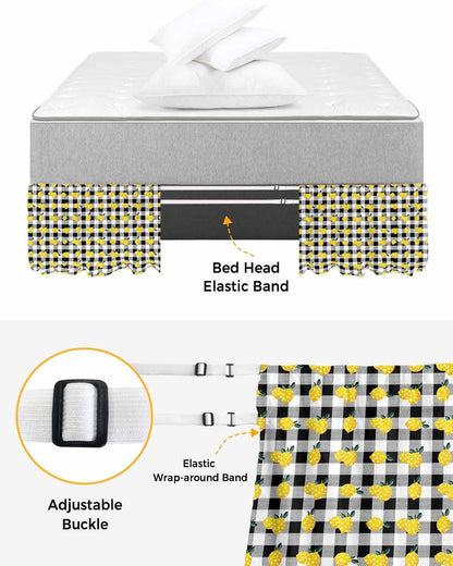 Yellow Lemons Bed Skirt Queen Size 16 Inch Drop, Adjustable Elastic Wrap Around Bed Skirts Easy Fitting Dust Ruffle Bedskirt Bed Frame Cover Summer Botanical Black White Checkered