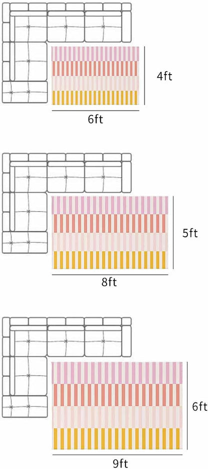 Outdoor Rug, Pink Rose Yellow Peach Stripes Absorbant Non-Slip Area Rugs Mat Carpet for Patio Balcony Porch Backyard Deck Rv Camping 4x6 ft Abstract Pinstripes
