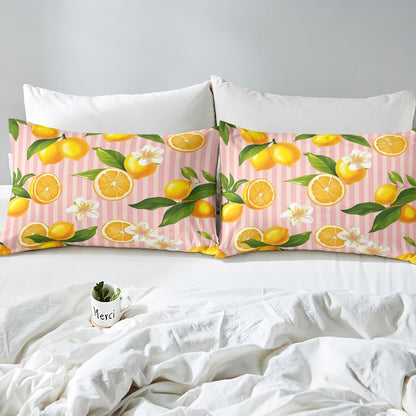 Yellow Lemon Fitted Sheet Queen Size for Kids Boys Girls Citrus Bed Sheets Set 16" Deep Pocket Soft Breathable Microfiber Botanical Lemon Pattern Bedding with 2 Pillowcases Tropical Fruit