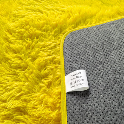 Yellow Area Rugs for Bedroom Living Room, Fluffy 4x6 Bedside Throw Shag Rug