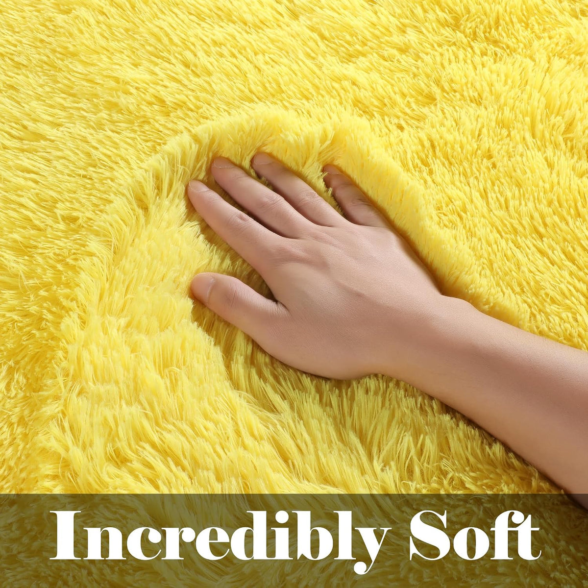 Yellow Area Rugs for Bedroom Living Room, Fluffy 4x6 Bedside Throw Shag Rug