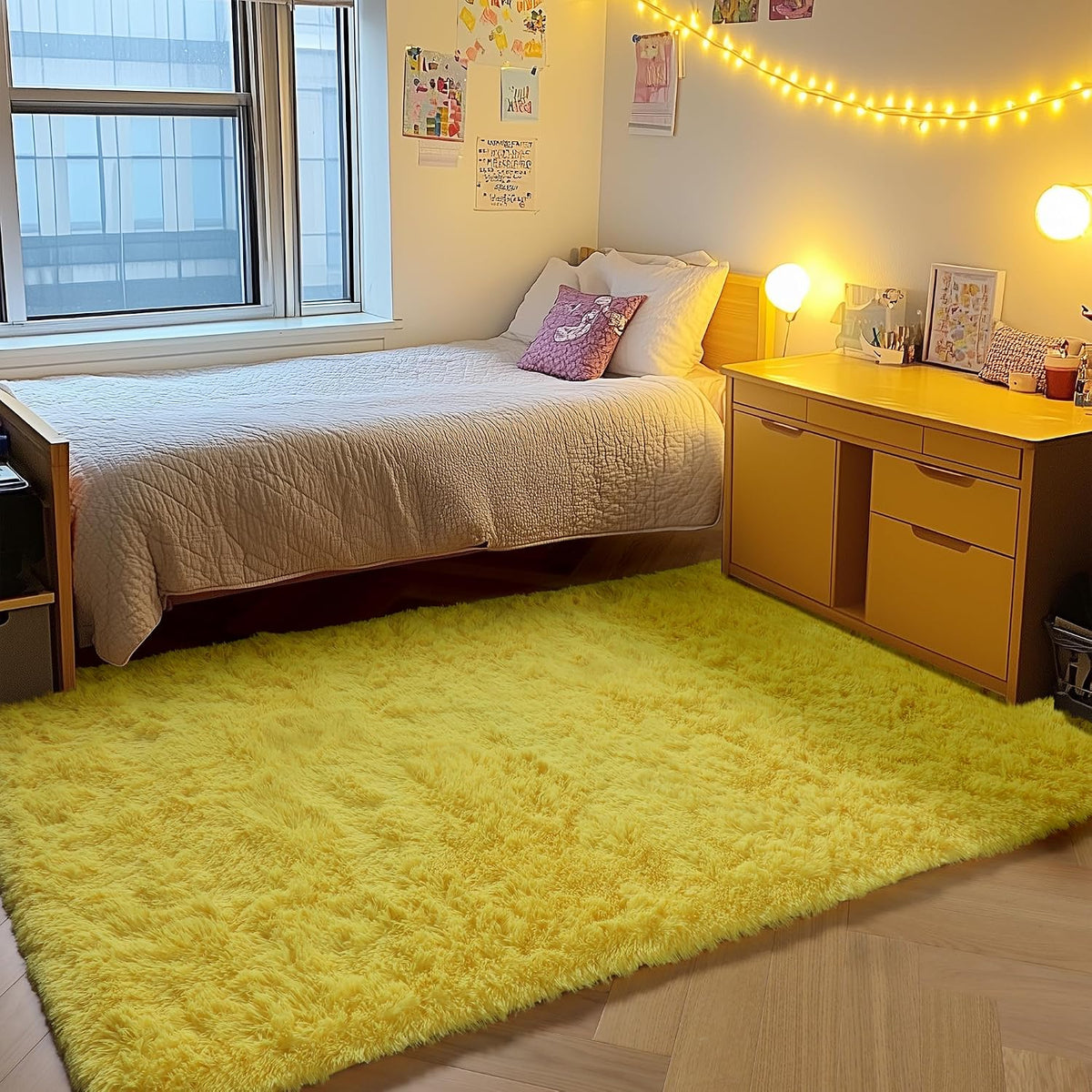 Yellow Area Rugs for Bedroom Living Room, Fluffy 4x6 Bedside Throw Shag Rug