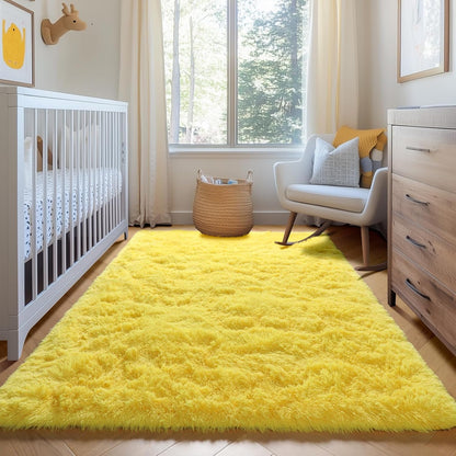 Yellow Area Rugs for Bedroom Living Room, Fluffy 4x6 Bedside Throw Shag Rug