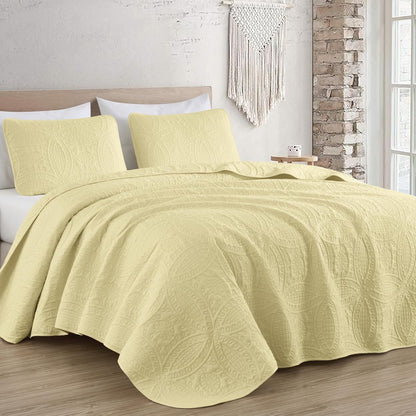 Austin King Oversized Bedspread Set, 3-Piece Pinsonic Quilted Lightweight Microfiber Bedspread Coverlet, Pastel Yellow