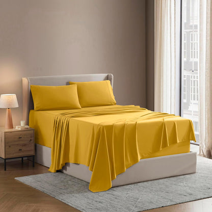 King Bed Sheet Set - Yellow - Instantly Soft Microfiber, No Break-in Wash - 4-Piece Deep Pocket Sheets & Pillowcases, Stays Put All Night