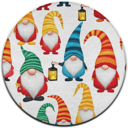 Modern Yellow Duck Round Area Rugs, Comfortable Flannel Polyester Mat Carpet for Living Room Bedroom Hotel, Winter Christmas Gnomes
