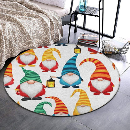 Modern Yellow Duck Round Area Rugs, Comfortable Flannel Polyester Mat Carpet for Living Room Bedroom Hotel, Winter Christmas Gnomes