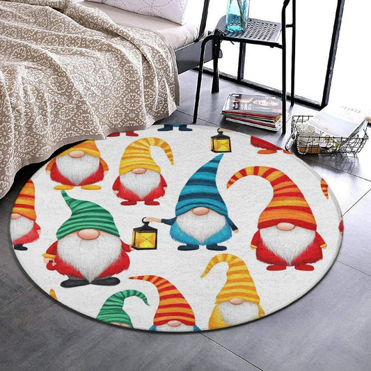 Modern Yellow Duck Round Area Rugs, Comfortable Flannel Polyester Mat Carpet for Living Room Bedroom Hotel, Winter Christmas Gnomes