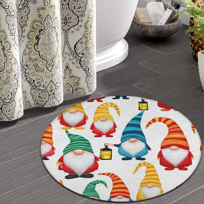Modern Yellow Duck Round Area Rugs, Comfortable Flannel Polyester Mat Carpet for Living Room Bedroom Hotel, Winter Christmas Gnomes