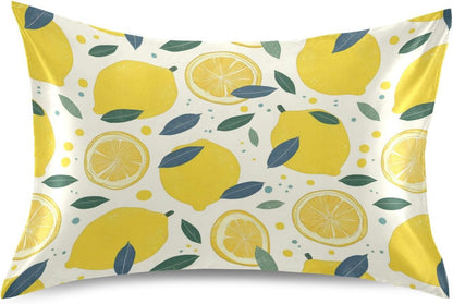 Lemon Slices Satin Pillowcase with Envelope Closure Yellow Standard Size Pillow Case, Silky Pillow Cover for Home Bedroom Sofa 20x26 in