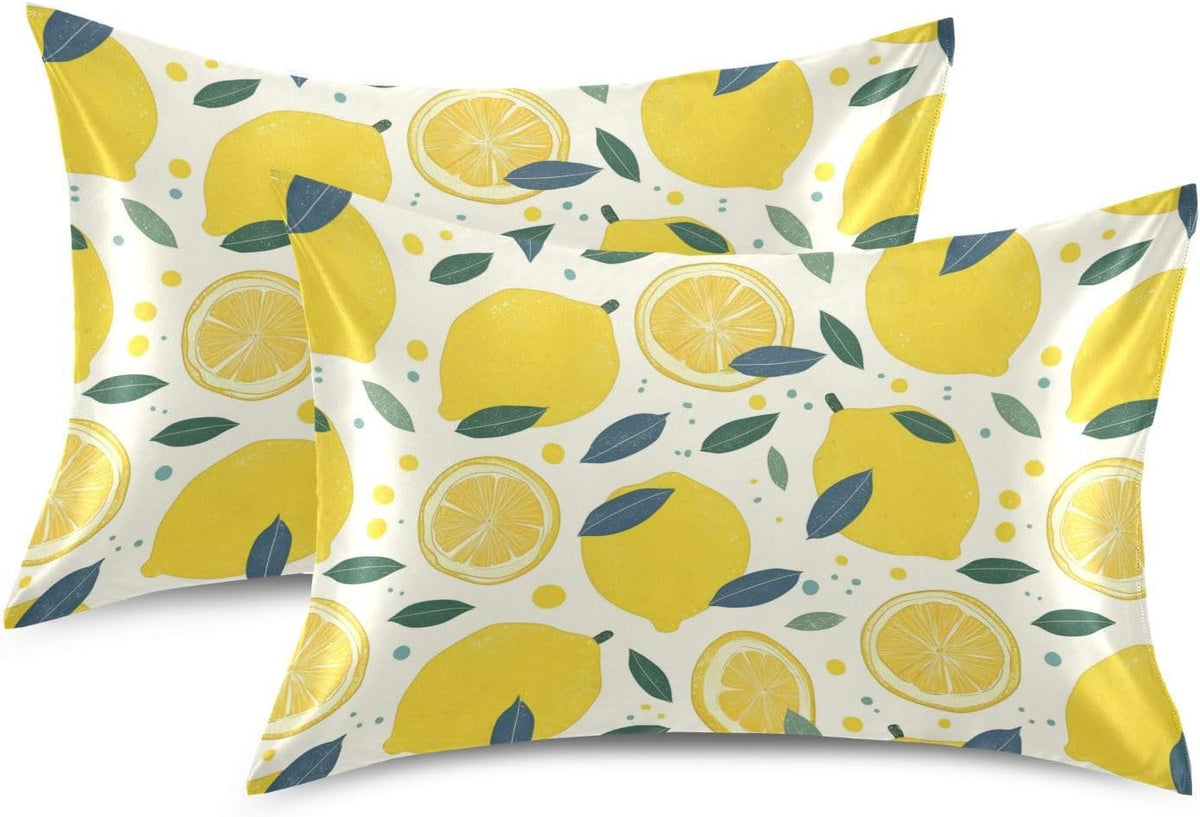Lemon Slices Satin Pillowcase with Envelope Closure Yellow Standard Size Pillow Case, Silky Pillow Cover for Home Bedroom Sofa 20x26 in