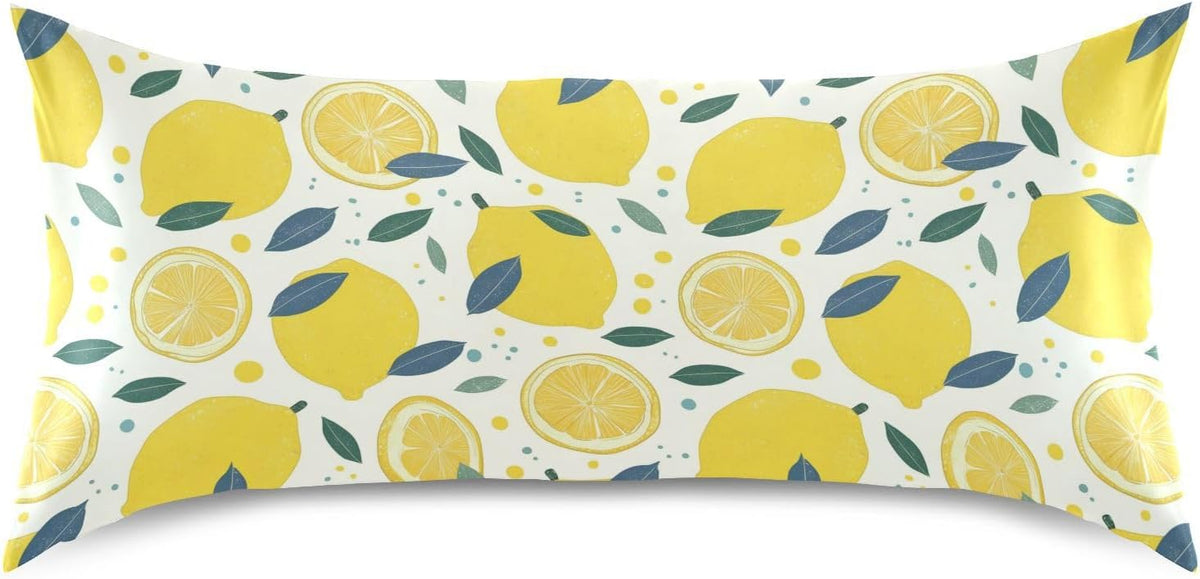 Lemon Slices Satin Pillowcase with Envelope Closure Yellow Standard Size Pillow Case, Silky Pillow Cover for Home Bedroom Sofa 20x26 in