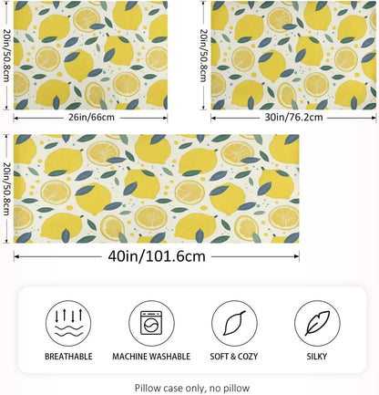 Lemon Slices Satin Pillowcase with Envelope Closure Yellow Standard Size Pillow Case, Silky Pillow Cover for Home Bedroom Sofa 20x26 in