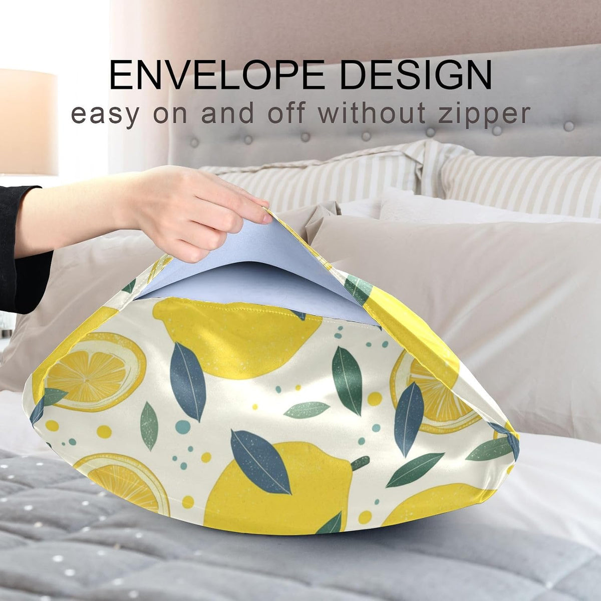 Lemon Slices Satin Pillowcase with Envelope Closure Yellow Standard Size Pillow Case, Silky Pillow Cover for Home Bedroom Sofa 20x26 in