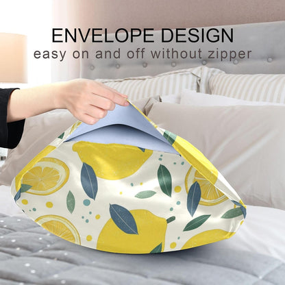 Lemon Slices Satin Pillowcase with Envelope Closure Yellow Standard Size Pillow Case, Silky Pillow Cover for Home Bedroom Sofa 20x26 in