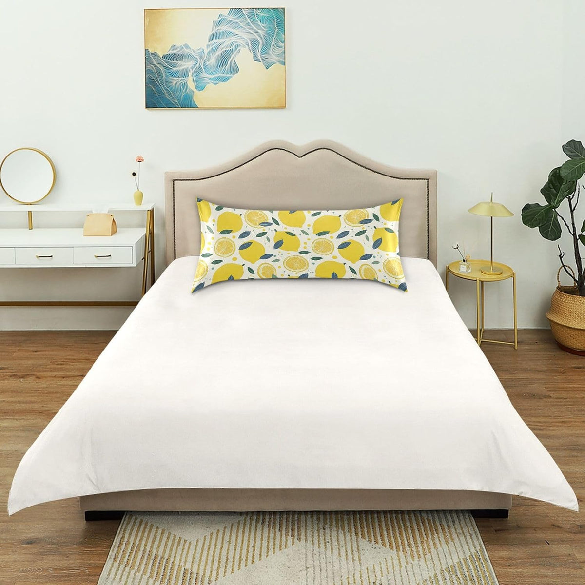 Lemon Slices Satin Pillowcase with Envelope Closure Yellow Standard Size Pillow Case, Silky Pillow Cover for Home Bedroom Sofa 20x26 in