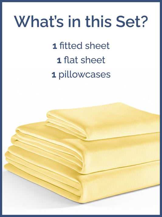 Kids Twin Size Bed Sheet Set - 3 Piece Kids Loft Bed Sheets - Solid Yellow Themed Bedding - Soft, Cute and Cozy - Breathable and Machine Washable - Bedding for Boys, Girls, Teens & Toddlers - Oeko-Tex