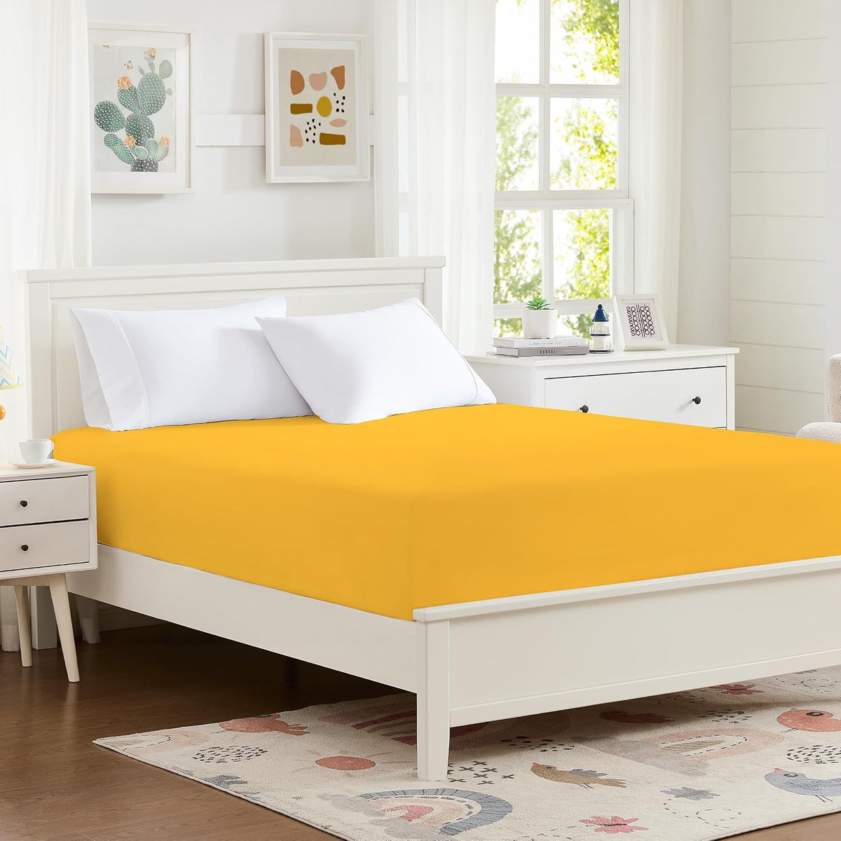 100% Microfiber Twin Size Fitted Sheet Only, Bed Sheet Yellow 39x75 inches