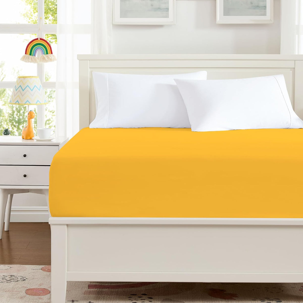 100% Microfiber Twin Size Fitted Sheet Only, Bed Sheet Yellow 39x75 inches