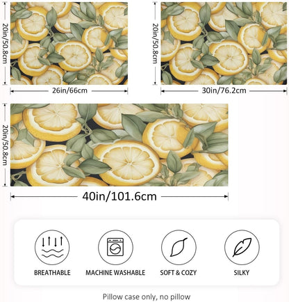 Yellow Lemons Leave Satin Pillowcase for Hair and Skin Body Bedding Pillowcases Standard Size 20"X26" Flannel Pillow Cases with Envelope Closure for Pillow