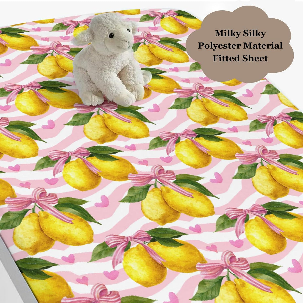 Cute Lemons Bows Stripes Pink Baby Crib Sheets for Boy Girl 52x28Inch Yellow Lemon Heart Baby Sheet for Standard Crib and Toddler Bed Mattress Nursery Summer Fruit Bed Mattress Sheets