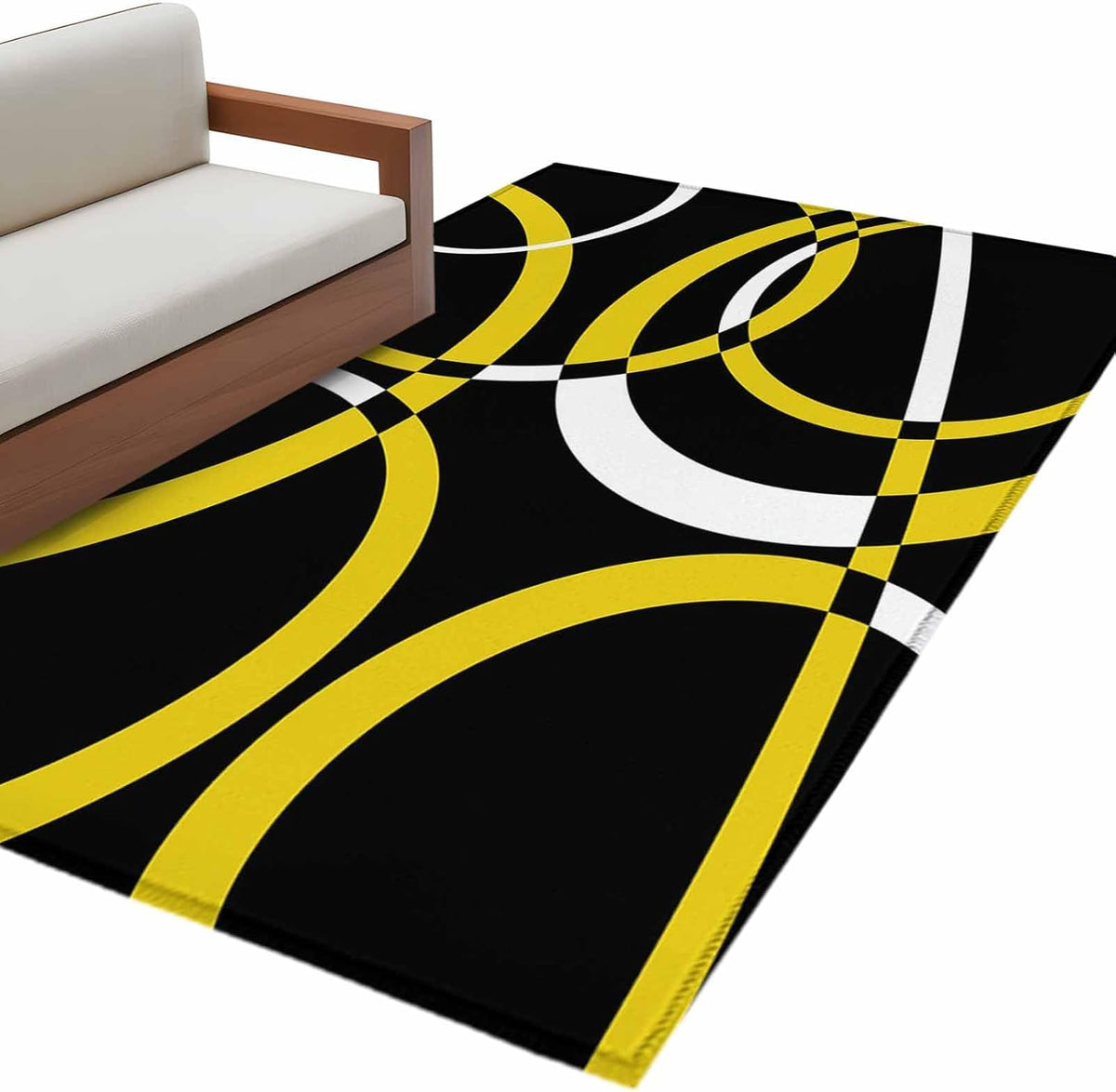 4x6 Modern Abstract Art Area Rug for Bedroom Small Living Room, Washable Low Pile Non Slip Rug Yellow White Geometric Circle