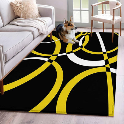 4x6 Modern Abstract Art Area Rug for Bedroom Small Living Room, Washable Low Pile Non Slip Rug Yellow White Geometric Circle