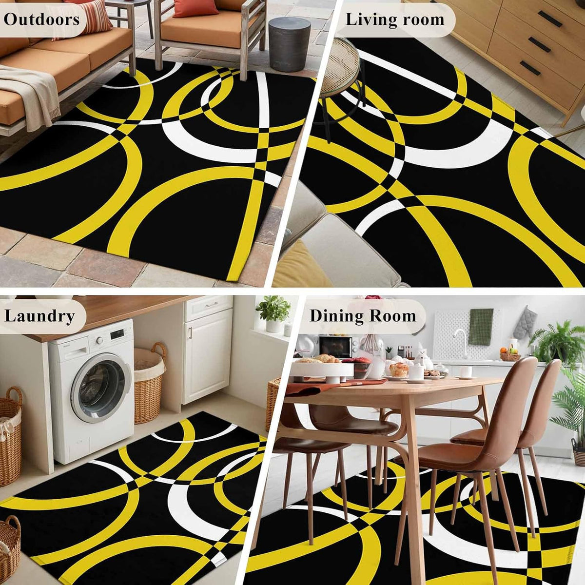 4x6 Modern Abstract Art Area Rug for Bedroom Small Living Room, Washable Low Pile Non Slip Rug Yellow White Geometric Circle