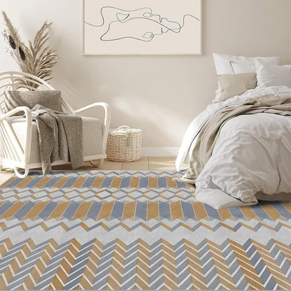 4x6ft Geometric Abstract Design Non-Slip Area Rug – Soft Low Pile Modern Simplicity,Machine Washable Living Room Rug for Bedroom, Hallway – Easy Clean Decorative Home Carpet Yellow Q1794