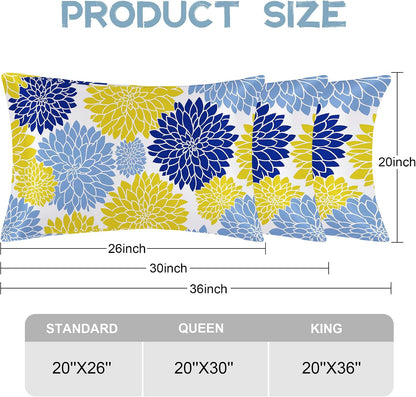 Yellow Navy Blue Flower Satin Pillowcase for Hair and Skin 1 Pack,Soft and Cooling Similar to Silk Pillow Cases with Hidden Zipper, Gift for Women Men(20"x30" Queen Size