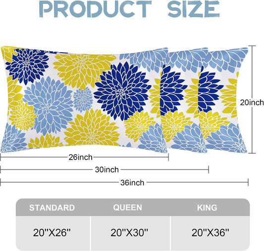 Yellow Navy Blue Flower Satin Pillowcase for Hair and Skin 1 Pack,Soft and Cooling Similar to Silk Pillow Cases with Hidden Zipper, Gift for Women Men(20"x30" Queen Size