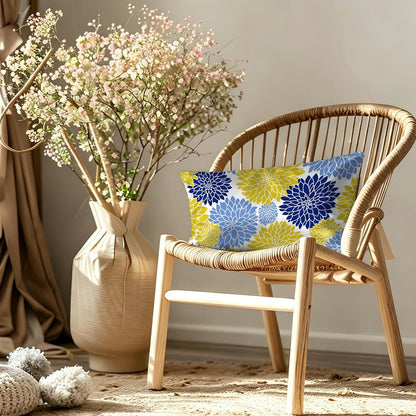 Yellow Navy Blue Flower Satin Pillowcase for Hair and Skin 1 Pack,Soft and Cooling Similar to Silk Pillow Cases with Hidden Zipper, Gift for Women Men(20"x30" Queen Size