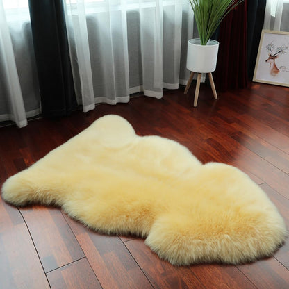 Genuine Sheepskin Area Rug Wool Rug Fur Carpet Fluffy Shaggy Fur Rug for Living Room Kids Bedroom Real Sheepskin Throw Lambskin Rugs Sofa Mat Chair Seat Covers (Yellow, 2 x 3 ft Sheepskin)