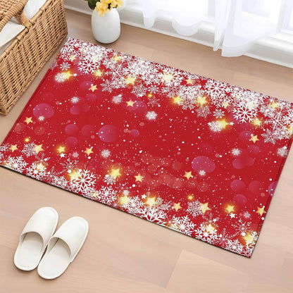 Winter Snowflakes Bright 2x3 Area Rugs for Living Room, Yellow Christmas Star Xmas Red Non Slip Floor Mat Washable Low-Profile Indoor Carpet for Bedroom, Dining Room, Bathroom