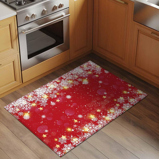 Winter Snowflakes Bright 2x3 Area Rugs for Living Room, Yellow Christmas Star Xmas Red Non Slip Floor Mat Washable Low-Profile Indoor Carpet for Bedroom, Dining Room, Bathroom
