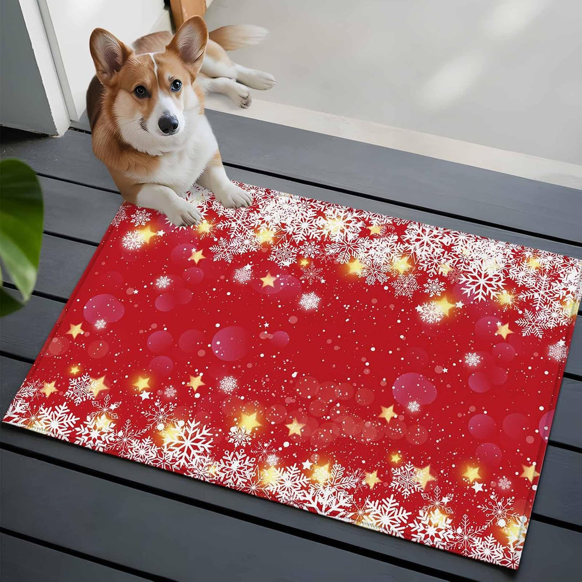 Winter Snowflakes Bright 2x3 Area Rugs for Living Room, Yellow Christmas Star Xmas Red Non Slip Floor Mat Washable Low-Profile Indoor Carpet for Bedroom, Dining Room, Bathroom