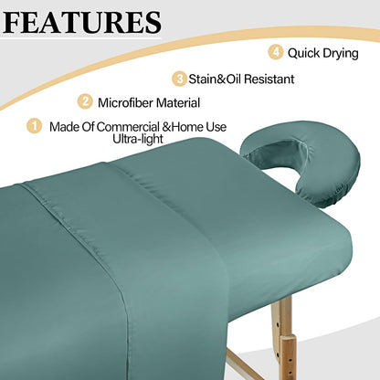 3 Sets Microfiber Massage Table Sheet Set 3 Colors 3 Piece Set Includes Massage Flat Sheet Fitted Sheet and Massage Face Rest Cover Stain Wrinkle-Resistant(Yellow, Pink, Dark Green)