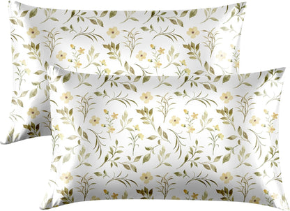 EXQ Home Satin Pillowcase for Hair and Skin Queen - Printed Yellow Sprig