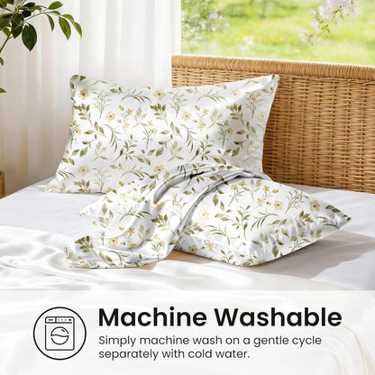 EXQ Home Satin Pillowcase for Hair and Skin Queen - Printed Yellow Sprig