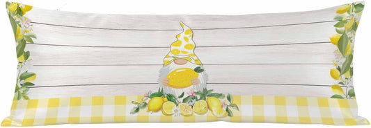 Vintage Fruit Gnome Body Size Pillowcases, Summer Lemon Yellow Buffalo Wooden Satin Pillow Case Cover with Smooth Hidden Zipper Closure, Soft Throw Pillow Covers Cases for Home Decor 20 X 54 Inches