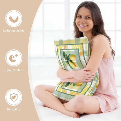 Lemon Pillow Cases Standard Size Set of 2, Botanical Fruit Leaves Bow Yellow Green Striped Satin Pillowcase with Zipper for Hair/Skin, Decorative Pillow Covers for Bed/Couch/Sofa, 20x26 Inches