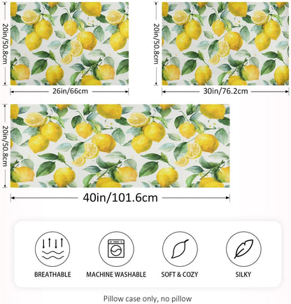 Watercolor Lemon Leaf Satin Pillowcase with Envelope Closure Yellow Standard Size Pillow Case, Silky Pillow Cover for Home Bedroom Sofa 20x26 in