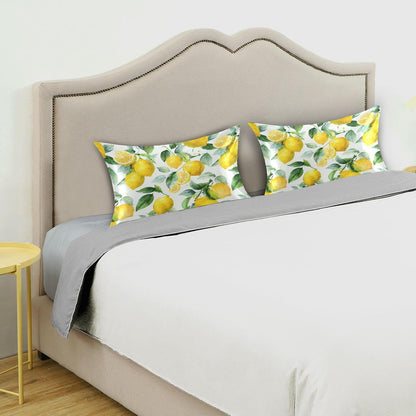 Watercolor Lemon Leaf Satin Pillowcase with Envelope Closure Yellow Standard Size Pillow Case, Silky Pillow Cover for Home Bedroom Sofa 20x26 in