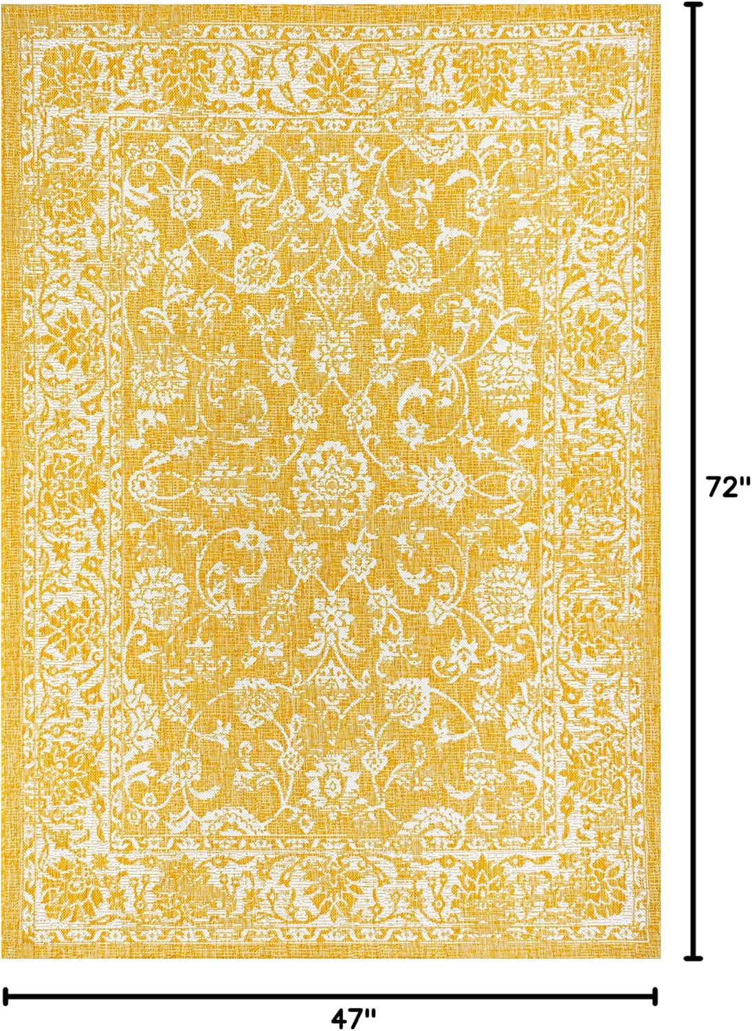 Weave Floral Indoor Outdoor Area Rug 4X6 Yellow/Cream, Tela Bohemian Textured for Backyard, Patio, Porch, Easy-Cleaning, High Traffic, Pet-Friendly, Non-Shedding (SMB100E-4)