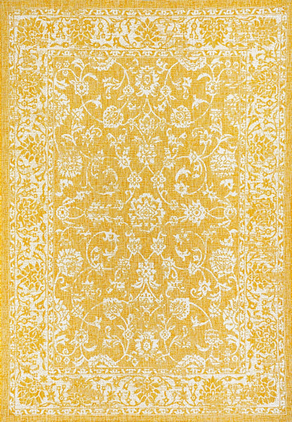 Weave Floral Indoor Outdoor Area Rug 4X6 Yellow/Cream, Tela Bohemian Textured for Backyard, Patio, Porch, Easy-Cleaning, High Traffic, Pet-Friendly, Non-Shedding (SMB100E-4)
